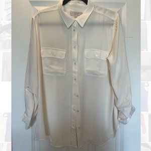 LOFT Silk White Button Down Blouse